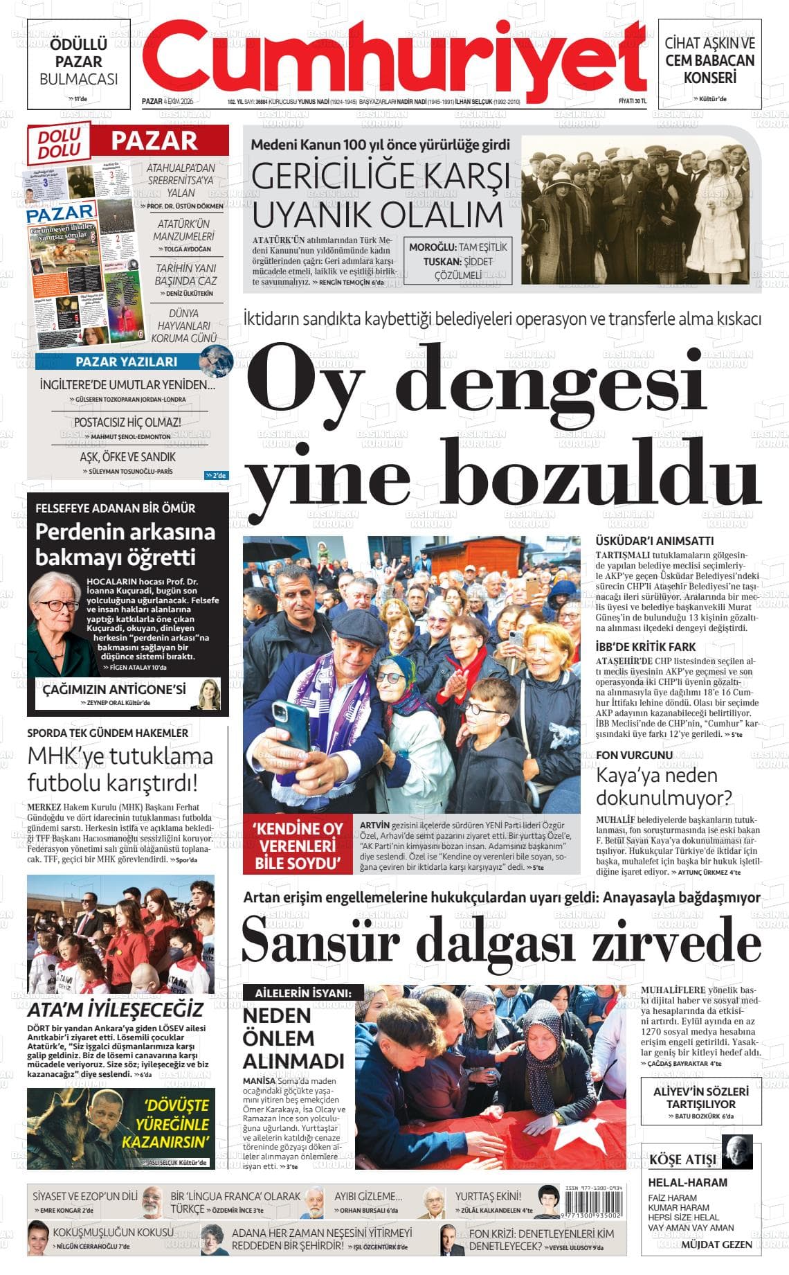 CUMHURİYET gazetesi kapağı