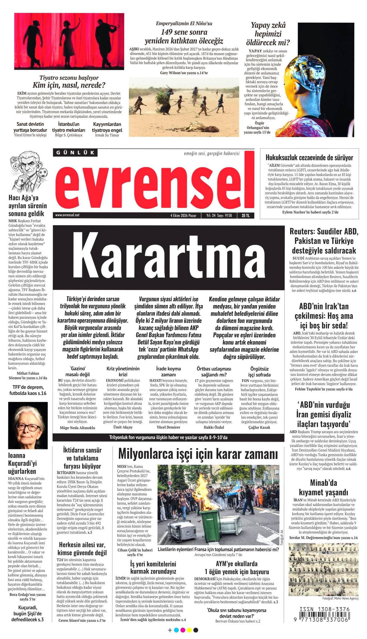 GÜNLÜK EVRENSEL gazetesi kapağı