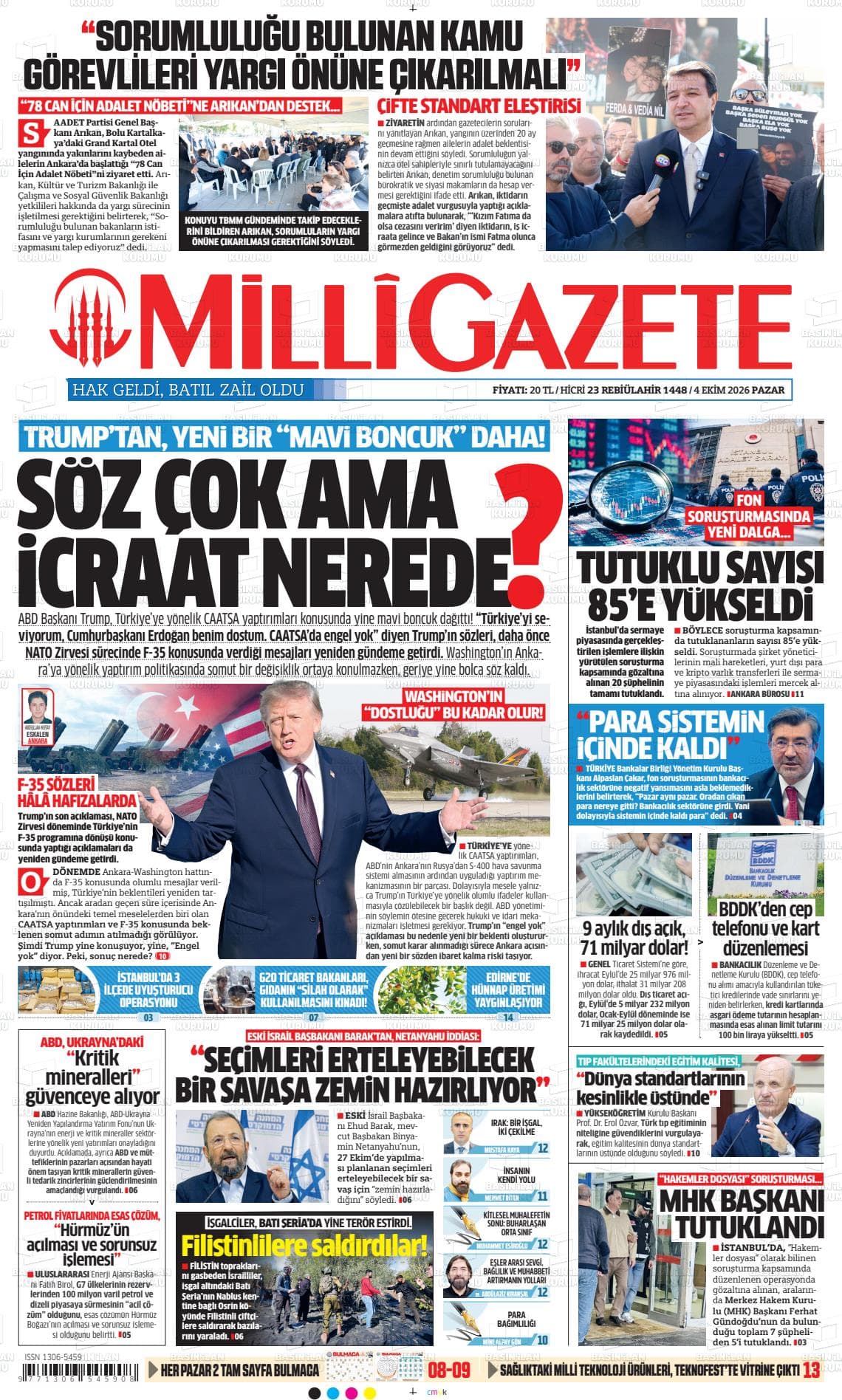 MİLLİ GAZETE gazetesi kapağı