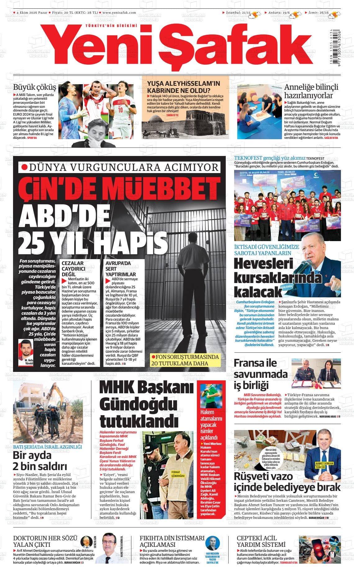 YENİ ŞAFAK gazetesi kapağı